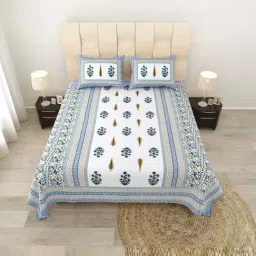 JaipurFabric Blue Pure Cotton 180 TC Printed Double Bedsheet with 2 Pillow Covers-image-82