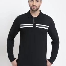 Kalt Black Regular Fit Stripes Polo T-Shirt-image-19