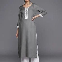 Varanga Grey Embroidered Straight Kurta-16