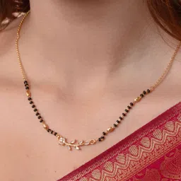 SHWENIT JEWELS Gold-Plated Kundan Stone Studded and Beaded Mangalsutra-image-85