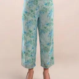 Zink London Blue Straight Fit Floral Print Trousers-image-95