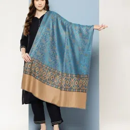 Aarika Blue Wool Woven Design Shawl-picture-14