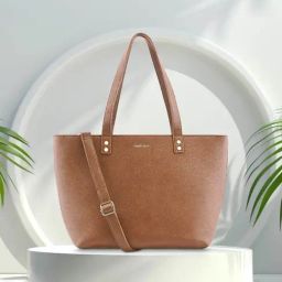 Fastrack Tan Solid Large Tote Handbag with Pouch-image-53