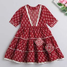 The Magic Wand Kids Maroon Cotton Printed Dress-picture-43