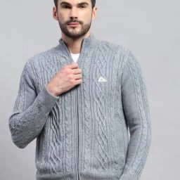 Monte Carlo Light Grey Wool Blend Regular Fit Self Design Jacket-image-58