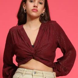 Oxolloxo Maroon Stripes Crop Top-image-98