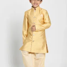 VASTRAMAY Boys Yellow Embellished IndowesternSets-image-62