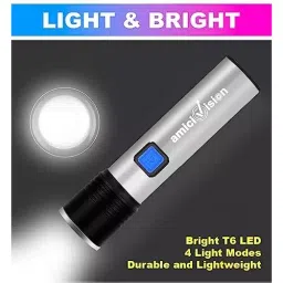 amicivision Torch With Built-in Battery 4 Mode ‎Lithium-Ion Battery 10 Hours Run Time T6 Bulb Grey image 4