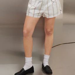 American Eagle Outfitters White Cotton Striped Shorts-image-75