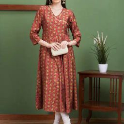 Globus Maroon Floral Print Kurta-image-90