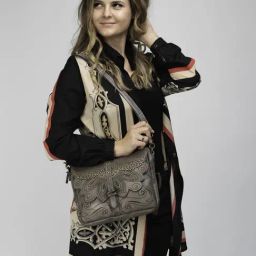 Art N Vintage Carob Grey Leather Textured Medium Sling Handbag-image-43