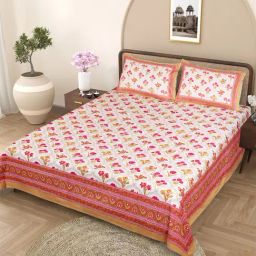 Romee Cream Cotton Floral Bed Sheets-image-58