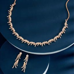 Peora Rose Gold Plated Contemporary CZ Fancy Dangler Necklace & Earring-image-7