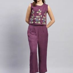 Monte Carlo Purple Linen Floral Print Co-ord Set-image-39