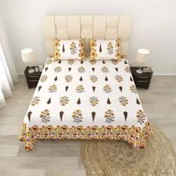 JaipurFabric Mustard Pure Cotton 180 TC Printed Double Bedsheet with 2 Pillow Covers-image-79