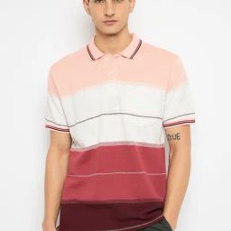 Duke Powder Pink Regular Fit Striped Polo T-Shirt-image-71