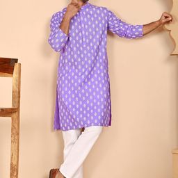 Jompers Floral Printed Mandarin Collar Straight Kurta With Pyjamas-picture-28