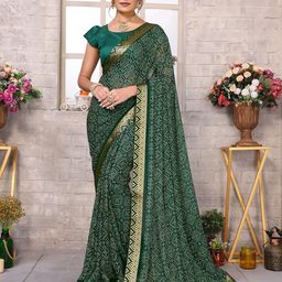 KALINI Bandhani Printed Zari Saree With Blouse Piece-7