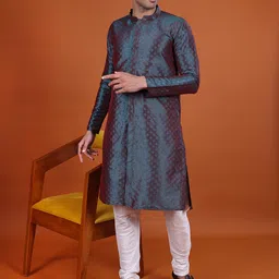 NAMASKAR Men Woven Design Pure Silk Kurta with Churidar-picture-49