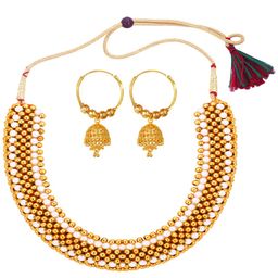 DIVASTRI 1gm Gold-Plated n MicronPlated Beaded South Indian Temple Jewellery Set-image-31