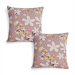 HOKIPO Brown & White 2 Pieces Floral Printed Square Cushion Covers-image-26