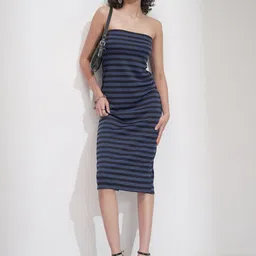 Tokyo Talkies Women Strapless Striped Bodycon Midi Dress-picture-2