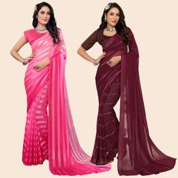 Moda Rapido Pack of 2 Striped Satin Saree-image-95