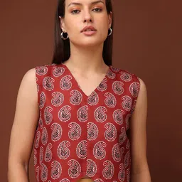 OBSHIVKA Fusion Chic Women Paisley Printed V-Neck Sleeveless Crop Top-image-39