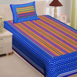 Serene Decor Blue & Orange Printed Satin 144TC Single Bedsheet Set- 2.28m x 1.60m X 0.02m-image-37