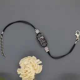 gurjari jewellers Unisex Kids Black Thread Oxidised Silver-Plated Adjustable Bracelet-44