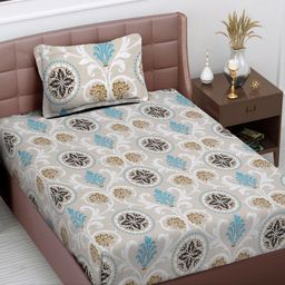 Myntra Elegant Homes Blue & Brown Printed 300 TC Single Bedsheet Set 2.25 m x 1.50 m-image-83