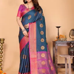 SILKWEAR Ethnic Motifs Zari Banarasi Saree-picture-42