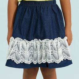 Kookie Kids Above Knee Length Denim Skirt Lace Detailing - Dark Blue-image-88