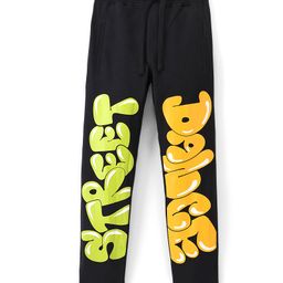 Pine Kids 100% Cotton Knit Full Length Track Pant Text Print - Black-image-4
