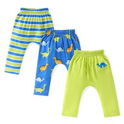 Babyhug Cotton Full Length Diaper Leggings Dino & Stripes Print Pack Of 3- Blue & Green-image-94