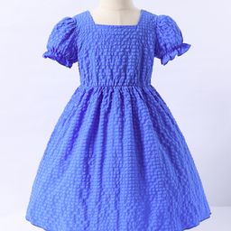 Kookie Kids Half Sleeves Textured Frock - Blue-image-26