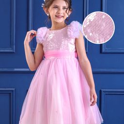 Mark & Mia  Sleeveless Three Fourth Party  Frock with Sequins & Frill Detailing - Pink-picture-1