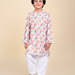Babyhug Cambric Woven Full Sleeves Floral Printed Kurta With Pyjama Set - Orange & White-image-53
