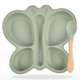 Bembika Baby Feeding Essential Baby Dinner Set Silicone Tableware Set for Baby Butterfly Design  Pack Of 2 - Olive-12
