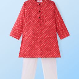 Babyhug Cambric Woven Full Sleeves Bhandhni Printed Kurta Pyjama Set - Red-image-96