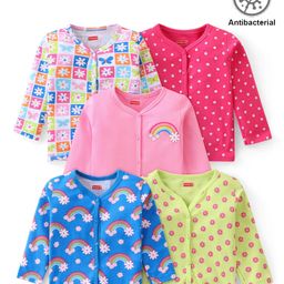 Babyhug 100% Cotton Antibacterial Front Open Jhablas With Floral & Polka Dot Print Pack of 5 - Multicolour-image-6