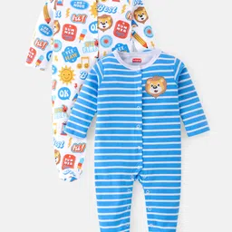 Babyhug Cotton Knit Full Sleeves Striped Sleepsuit With Animal Print Pack Of 2 - Multicolor-picture-26