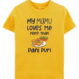 Zeezeezoo Half Sleeves My Mamu Loves Me More Than Pani Puri Text Printed Tee - Yellow-picture-32