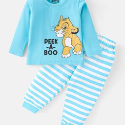 Babyhug Disney Cotton Knit Full Sleeves Night Suit With Lion King Graphics - Sky Blue-picture-47
