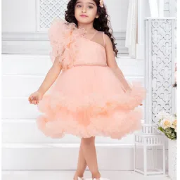 Ministitch Sleeveless Floral Detailed & Stone Embellished Layered Dress - Peach-picture-15