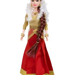 Maalona Kavya Indian Doll in Saree Fully Foldable Long Hair Hand Stitch Clothes Maroon & Golden - Height 30 cm-picture-19