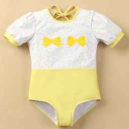Mark & Mia Half Sleeves V Cut Swimsuit with Bow Print - Yellow-image-11