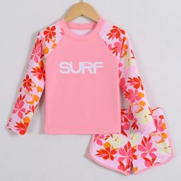 Pine Kids Full Raglan Sleeves Two Piece Swimsuit With Floral Print - Pink-image-17