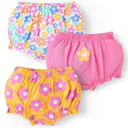Babyhug 100% Cotton Single Jersey Knit Antibacterial Bloomers With Floral Print Pack Of 3 - Pink Orange & White-image-75