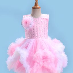 Enfance Sleeveless Ruffle Detailed Floral Applique Sequin Embellished Dress - Pink-image-87